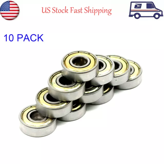 10 Pack 608-ZZ Ball Bearing 8x22x7 Dual Shielded Metal Chrome Skateboard 608Z