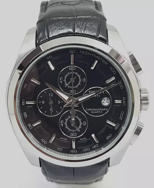 Used Men's Quartz Working Chronograph Date StainlessSteel Black Dial Wrist Watch
