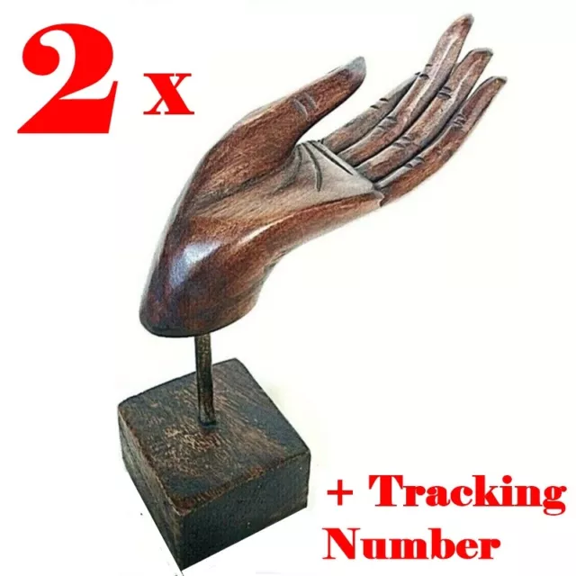 2 x Hand Of The Buddha Mudra Vintage Hand Carved Wood Card Holder +Tracking No.