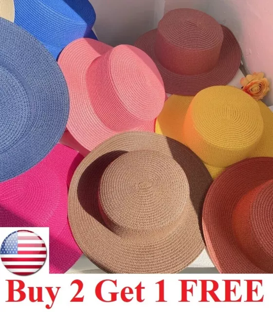 Women Floppy Sun Beach Panama fedora Straw Hats Wide Brim Packable Summer Cap