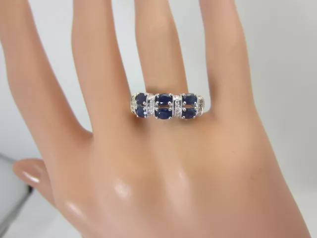 14k White Gold 1.00 carat Blue Sapphire and Diamond Ring Wedding Band 1.08 CT TW 2