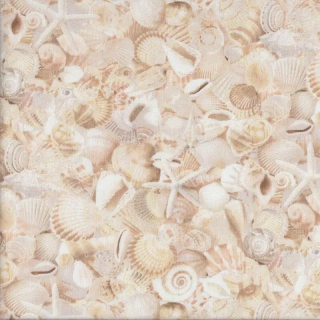 Sea Shells Starfish Beach Sand Landscape Quilting Fabric 1/2 Metre