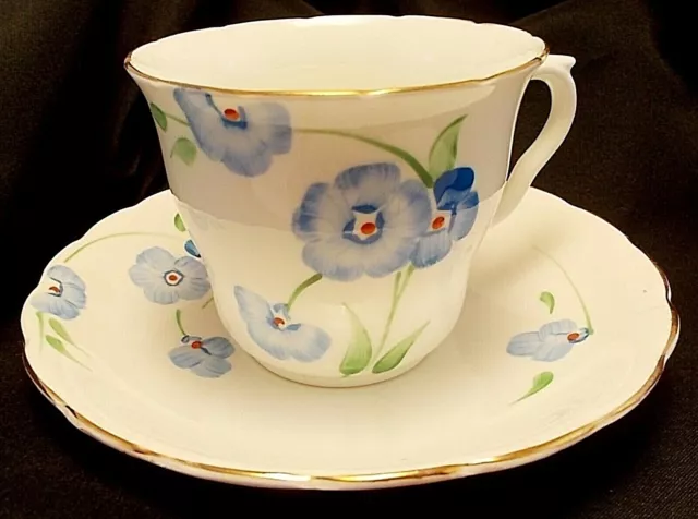 Vintage COLCLOUGH Cup & Saucer Set BONE CHINA England Blue Flower