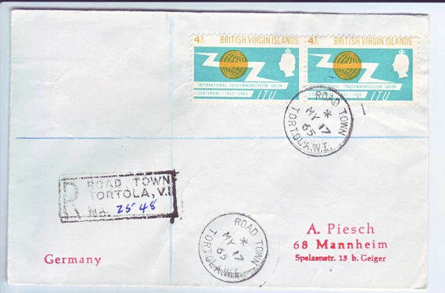 BRITISH VIRGIN ISLANDS  R-Brief  registered cover  lettre recomm. 1965  UIT