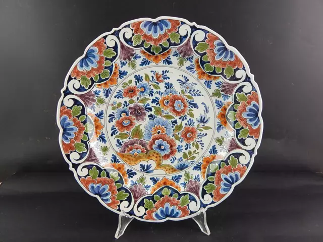 Antico Importante Piatto Ceramica Policroma Collezione Oud Delft Dipinto Mano