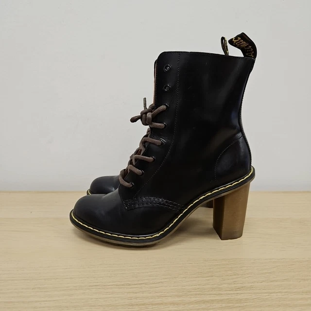 DR MARTENS SADIE Black Leather Heeled Heel Zip Chunky Zip Boots Uk