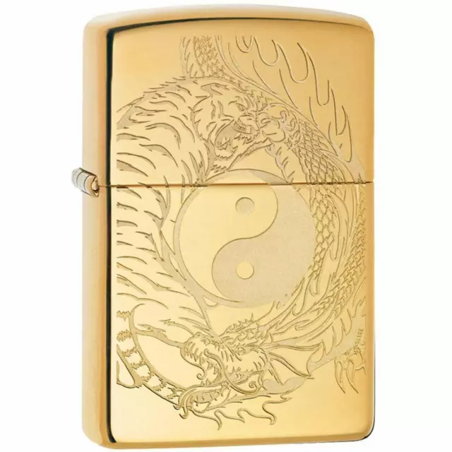 Zippo Windproof Lighter Tiger and Dragon Design Brass Finish Refillable 49024