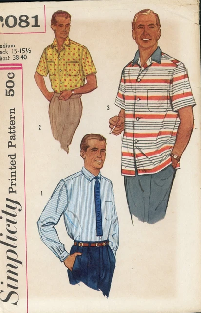 Simplicity 2081 Shirt w Pointed Collar, Back Yoke, Patch Pockets Sz 38-40 CUT