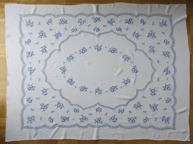 Tischdecke Handarbeit, blaue Stickerei 110 x 146