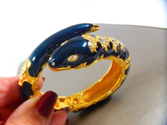 Joan Rivers Snake Serpent Gp Enamel Crystal Hinged Cuff Bracelet Mint Nwt