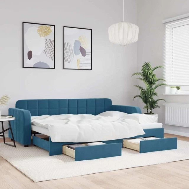 Maison Exclusive - Lit De Jour Avec Gigogne Et Tiroirs Bleu 90x200 Cm Velours 89909879