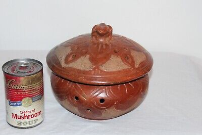 Tribal Pottery Lidded Pottery Bowl Vessel Frog Top Earthenware Colors Southwest 4