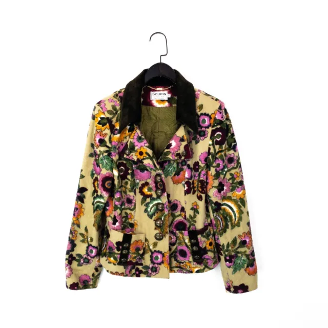 Scupin Fashion German Designer Vintage Green Floral Wool Coat Jacket - Size 10