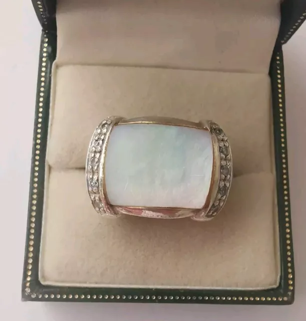 Sterling Silver Mother Of Pearl CZ Ring, Size O. R11H