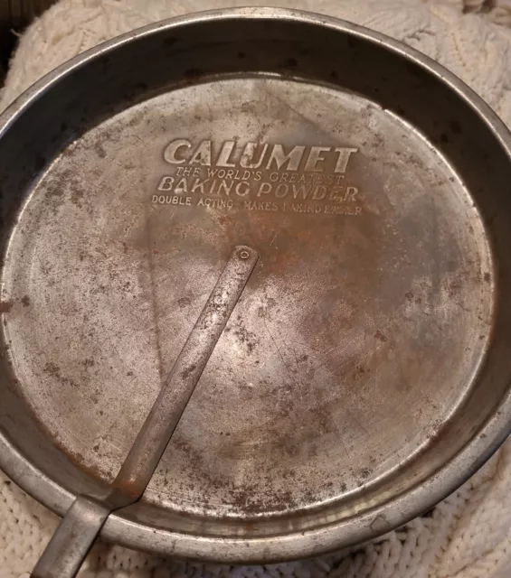Vtg CALUMET worlds greatest BAKING POWDER TIN METAL 10" PIE PAN quick release