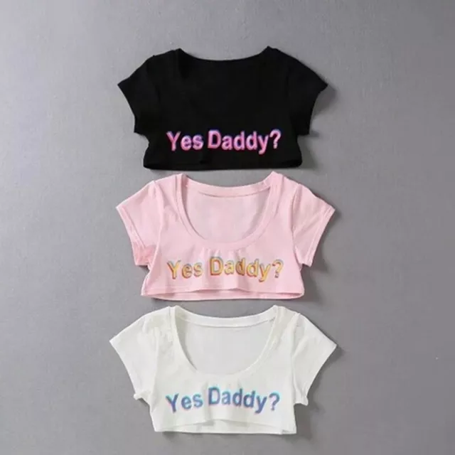 Manica corta da donna con stampa di lettere Yes Daddy, manica corta 2