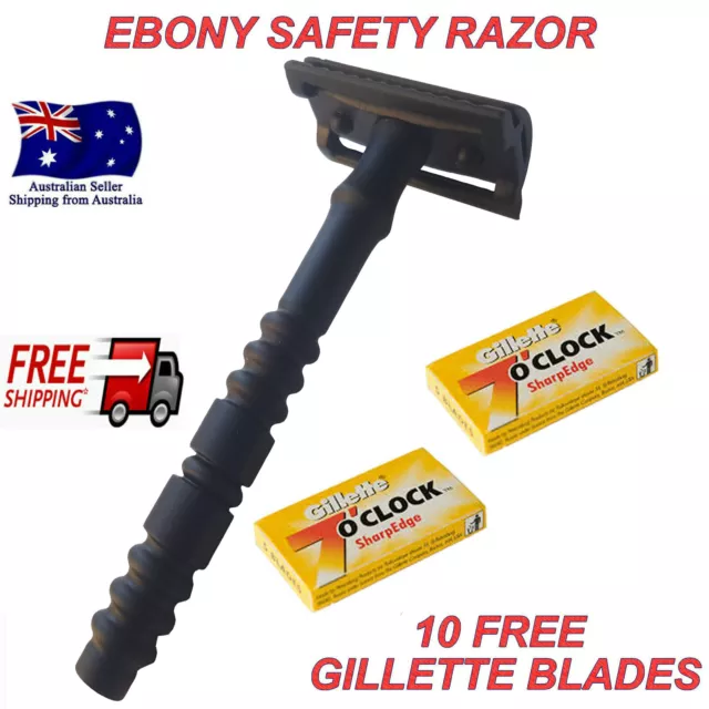 Genuine Men Safety Razor Double Edge Razors +10 Free Blades & Pouch travel kit