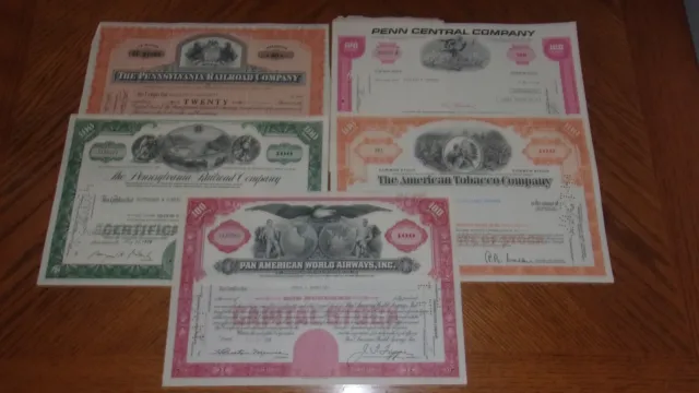 Lot of 5 Different Stock Certificates S48