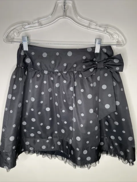 Justice black Ruffle Formal Skirt Girls Polka Dot Dressy sz 12 Layers Shiny