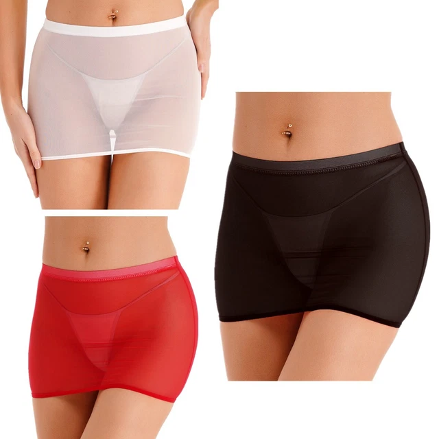 Women's Sexy See Through Sheer Micro Mini Skirt Low Waist Slim Fit Hip Skirts