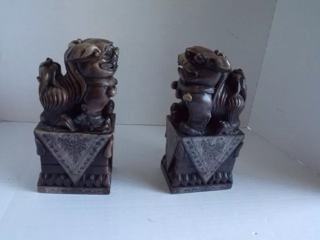 Vintage Chinese Highly detailed Carved  Stone Foo Dog / Lion Figurines Pair 14lb