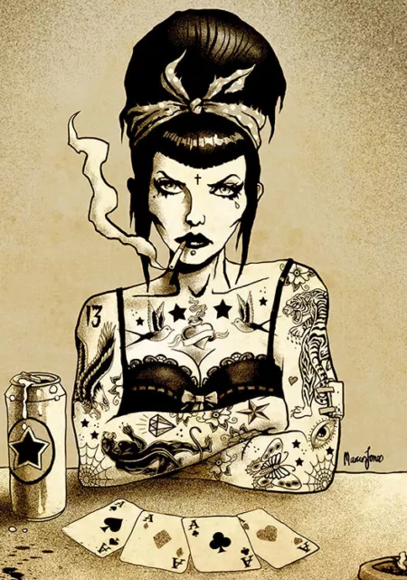 Cheat by Marcus Jones Cards Aces Tattoo Lowbrow Art Canvas Giclee Print Sepia