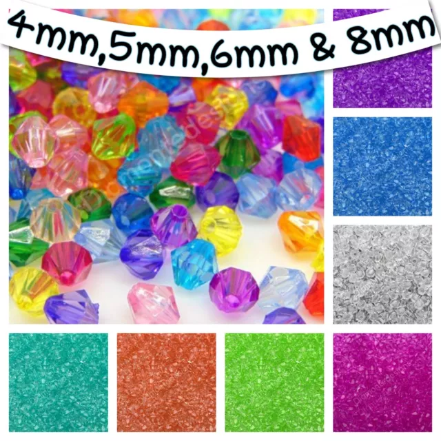 Perles de bicone à facettes mélangées ou acryliques simples enfants artisanat 4 mm 5 mm 6 mm 8 mm