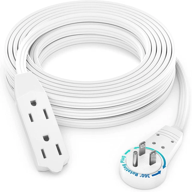 Cable de extensión de enchufe plano giratorio de 20 pies 360° cable/cable, 16 AWG salida múltiple 3 E
