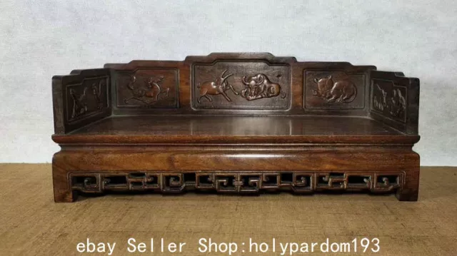 17.2" Collect Old Chinese Huanghuali Wood Dynasty Carving Animal Buddhism Shrine