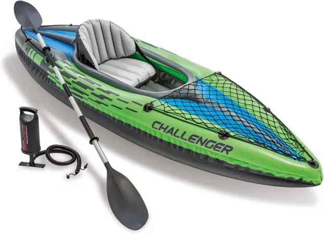 Intex Challenger K1 Inflatable 1 Person Outdoor Kayak Set with Oar and Hand Pump