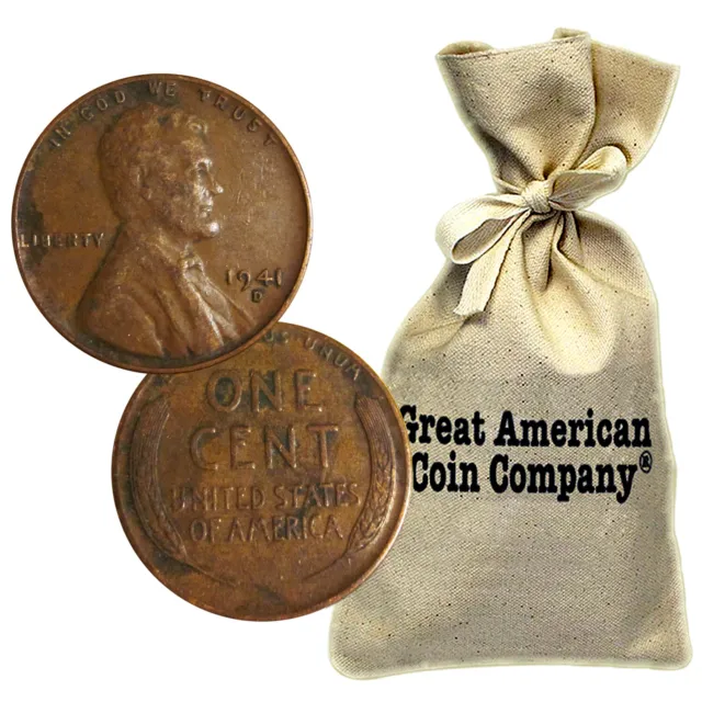 Bag of 1,000 Mixed Date Wheat Cents In Circulated Condition (1940-1958)