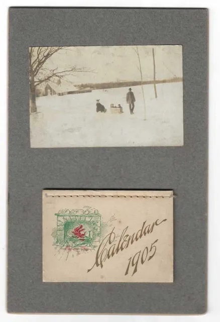 1905 Full Calendar - Photo, Children & Wife in tow on Sled & Wooden Box