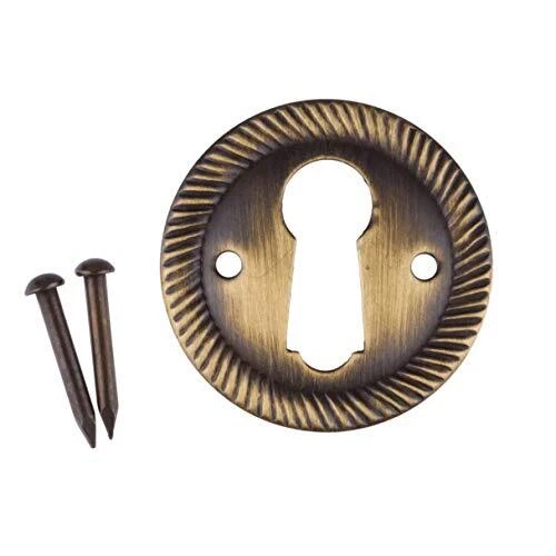 Rope Pattern Aged Brass Keyhole Escutcheon | 1" Diameter | Cabinet, Drawer