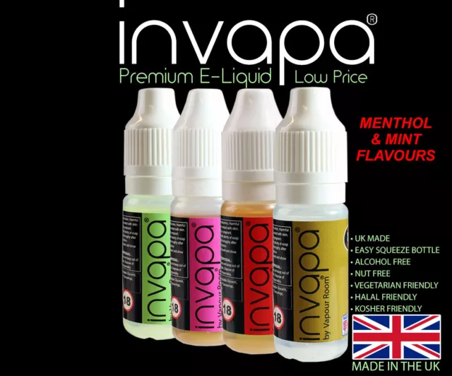 5x 10ml UK Made Invapa E-Liquid - MENTHOL & MINT FLAVOURS 0mg 6mg, 12mg, 18mg