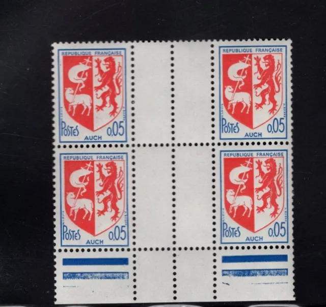 France 1966 5c Arms of Auch, Standing Lion, Gutter Pair Block of 4 MNH SC 1142