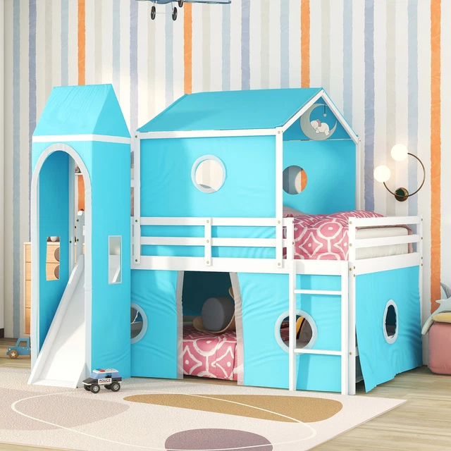 Full Size Bunk Bed with Slide Blue Tent and Tower - Blue Full Size Bunk Bed with Slide Blue Tent and Tower - Blue