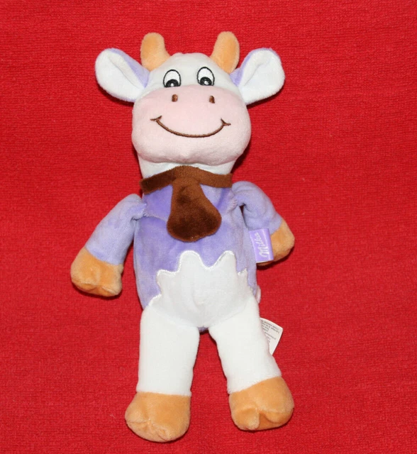 Milka Doudou Peluche Vache Mauve Blanc Echarpe Marron Etat Neuf