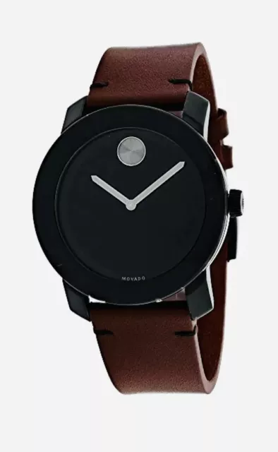 Brand New Movado Bold Men's Burgundy Leather Strap Black Dial Watch 3600602