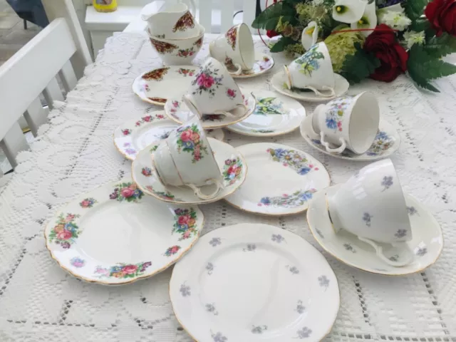 6 bellissimi set vintage floreali trio di ossa inglesi tra cui brocca per latte e zuccheriera