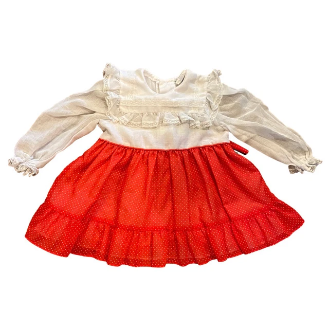 Vintage Girl's Red Sheer Swiss Dot party dress size 2T Cinderella collar