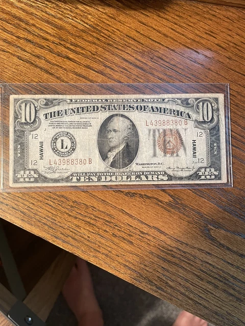 1934 A $10 Brown Seal Federal Reserve Note Ten Dollars Hawaii Note
