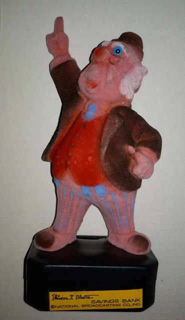 Vtg Straco Hong Kong Howdy Doody PHINEAS T BLUSTER FLOCKED PLASTIC Savings Bank