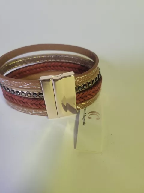 *NEW* Charming Charlie Four Strand Leather Bracelet with White Rhinestones