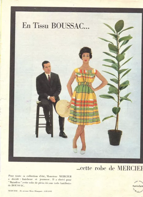 PUBLICITE ADVERTISING 014 1959 MERCIER  en tissu boussac robe