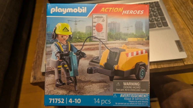 Playmobil Action Heroes 71752 Operaio Con Martello Pneumatico E Segnaletica, Cantiere Edile, Giocattolo Per Bambini