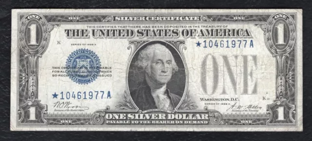 Fr. 1601* 1928-A $1 One Dollar *Star* “Funnyback” Silver Certificate Very Fine