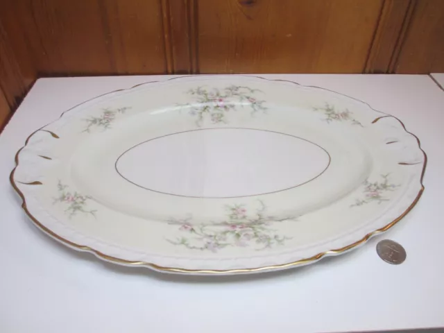 Arcadian Prestige Old Rose Oval 15 3/4"x11" Serving Turkey Platter Gold Trim USA