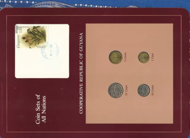 Coin Sets of All Nations Guyana wcard 1980-1988 25 Cents 1988 UNC Orchid JUL1888