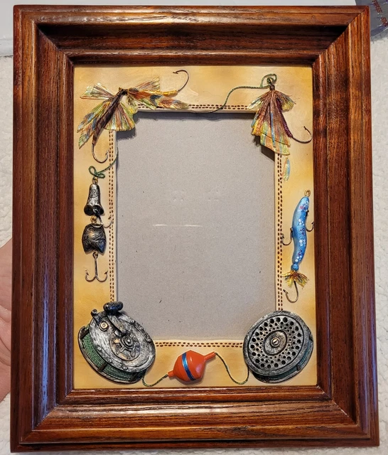 Character Collectibles Photo Fishing Motif 7"x9" Picture 3.5"x5" Fisherman Frame
