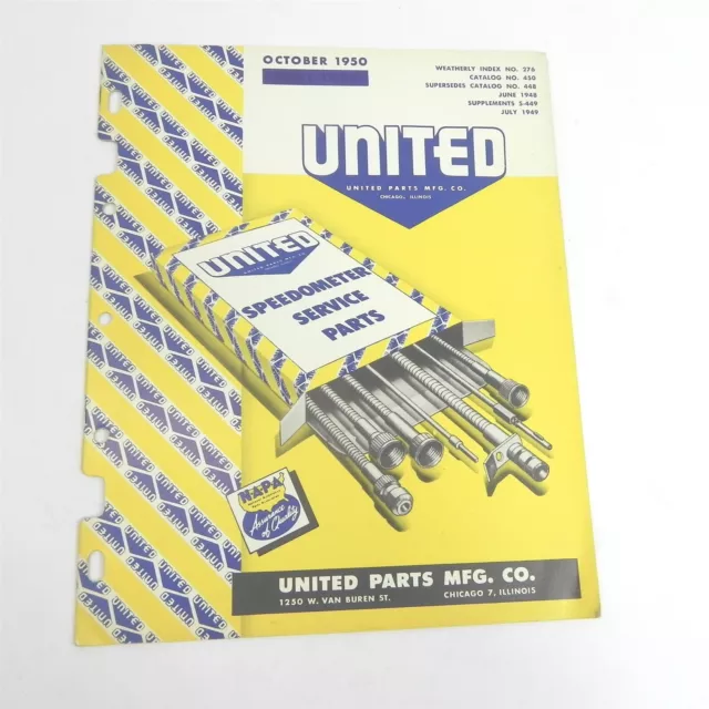 Vintage 1950 United Parts Company Speedometer Service Parts Catalog No 450